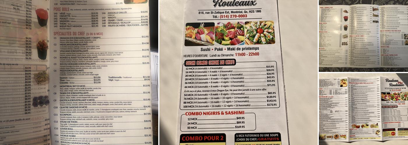 Rouleau Plus Rouleaux Menu