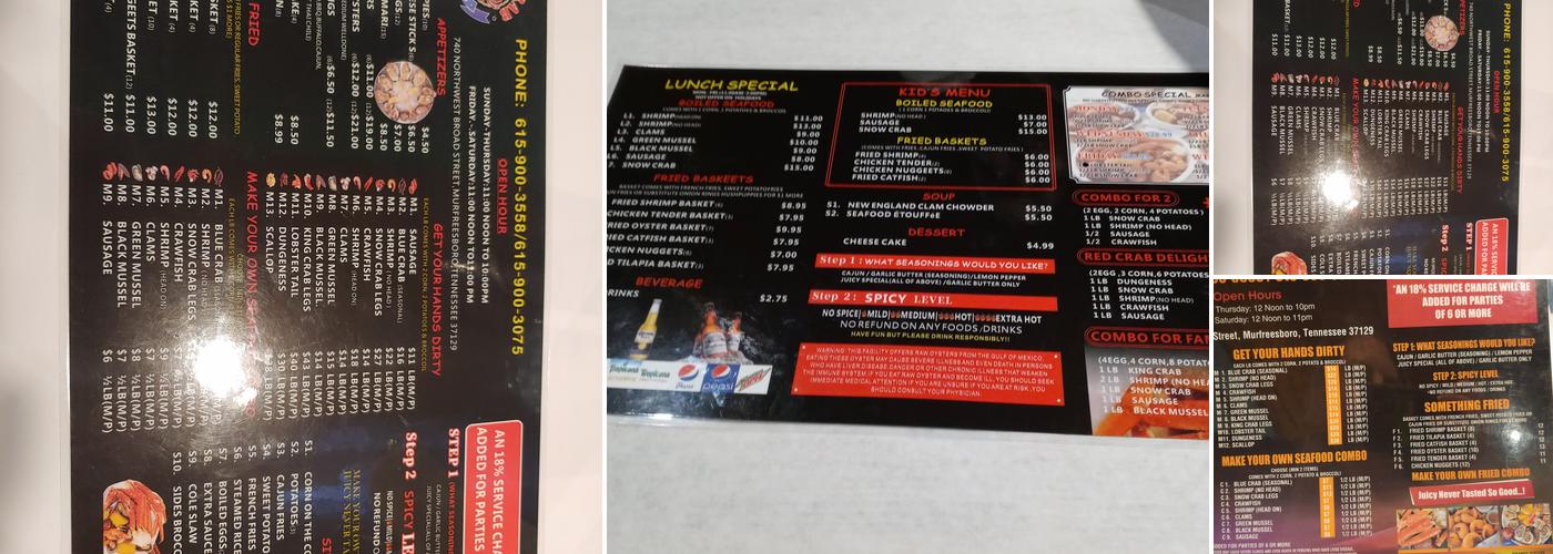 The Seasoning Crab Menu