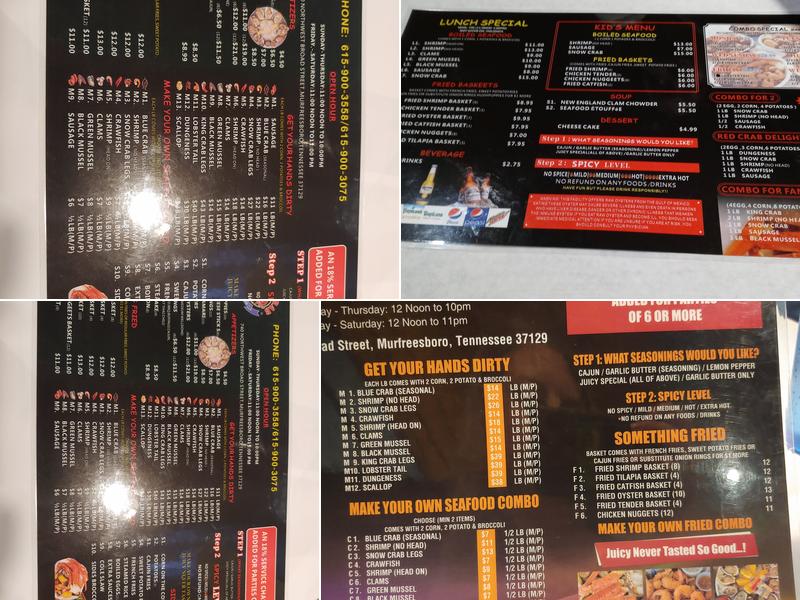 The Seasoning Crab Menu