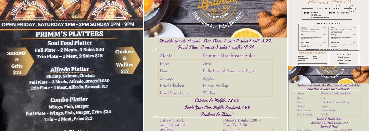 Primm's Appetit Menu