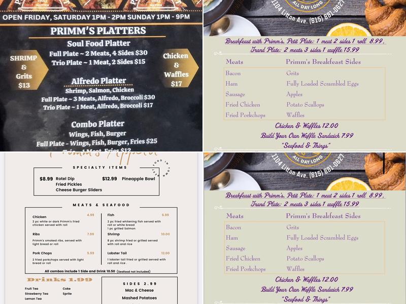 Primm's Appetit Menu