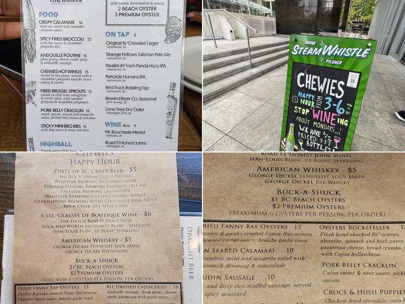 Chewies Steam & Oyster Bar - Coal Harbour Menu
