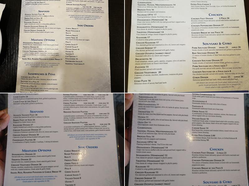 Sotiris Greek Restaurant Menu