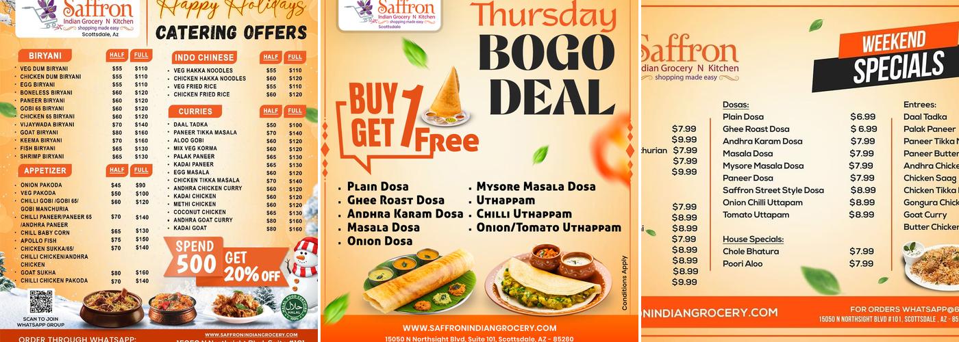 Saffron Indian Grocery N Kitchen Menu