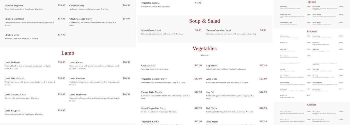 Shades Of Curry Menu