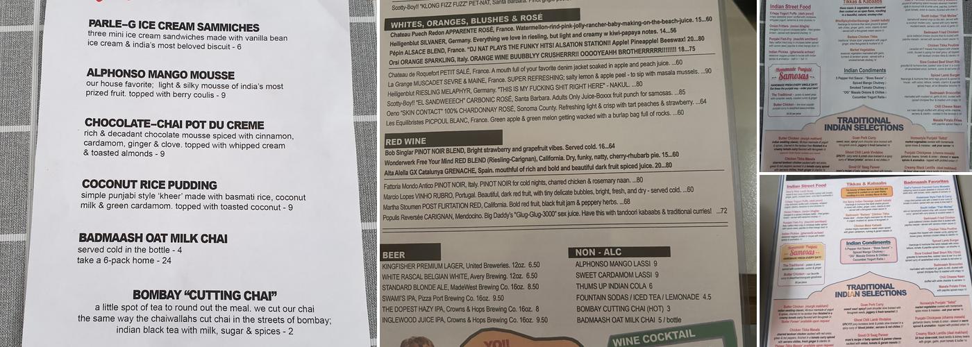 BADMAASH FAIRFAX Menu