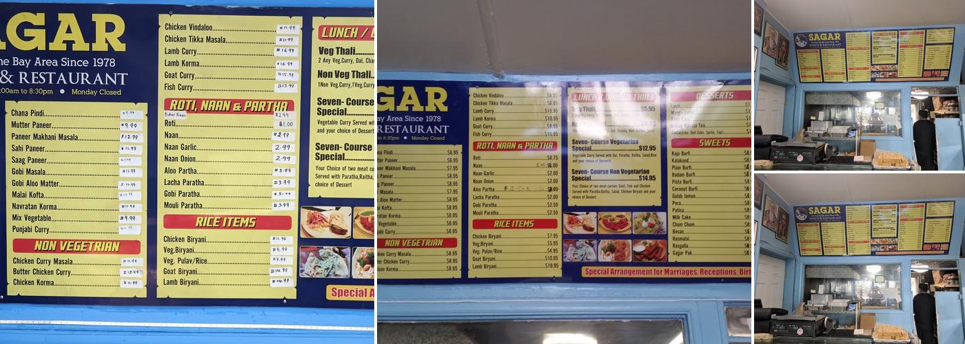 Sagar Sweets Restaurant Menu