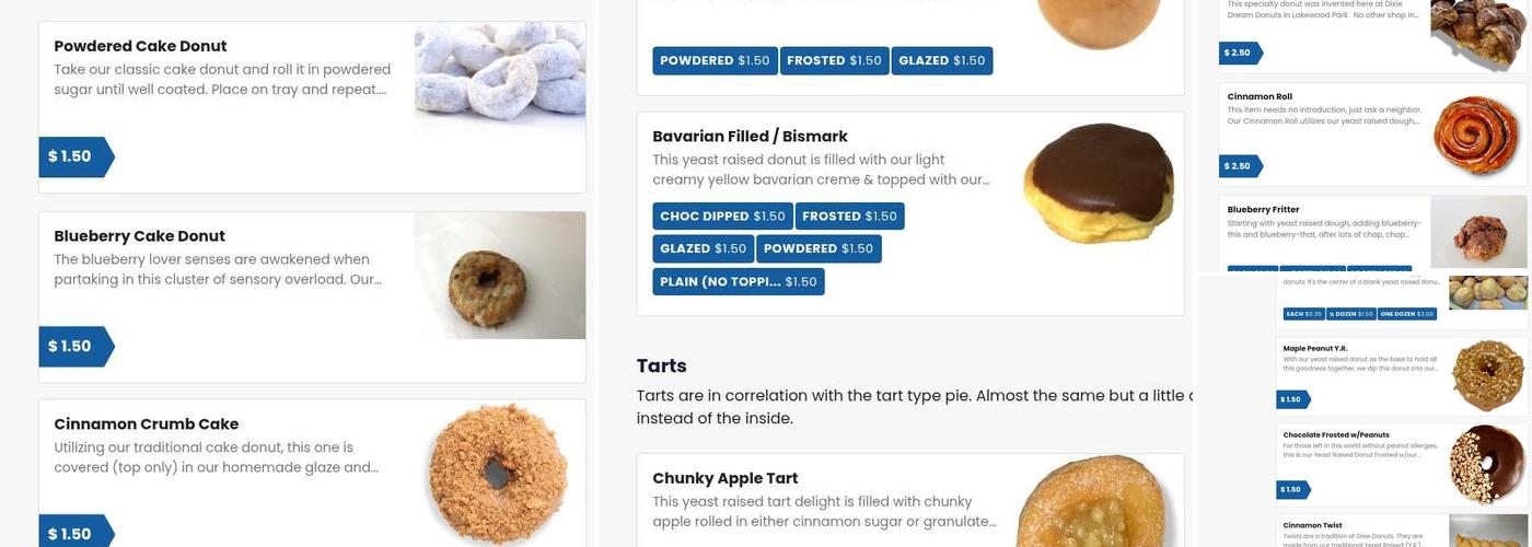 Dixie Dream Donuts (Dixie Cream Donuts) Menu