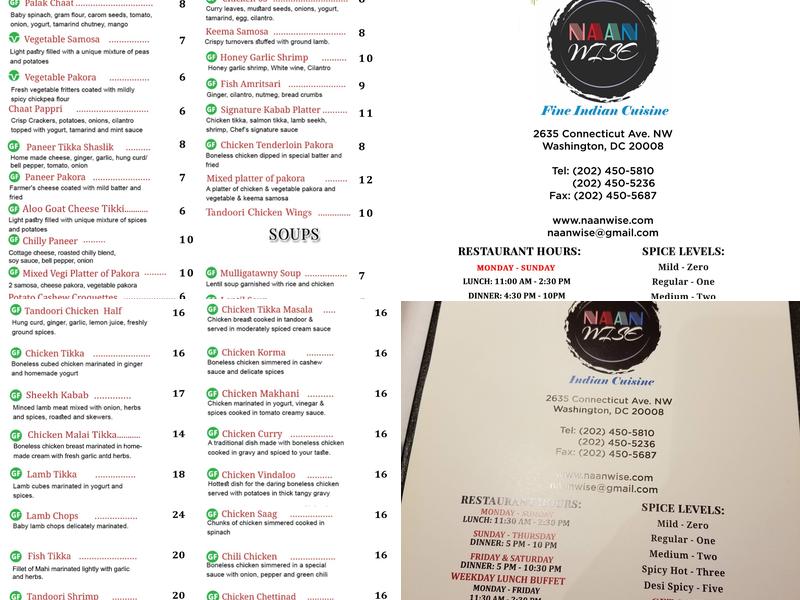 NaanWise indian cuisine Menu