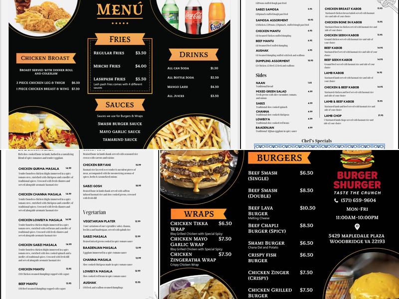 Burger shurger Menu