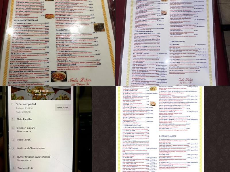 India Palace Restaurant Menu