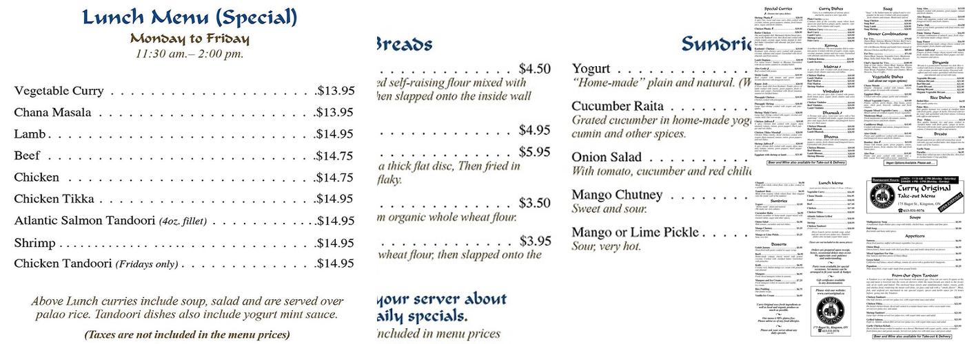 Curry Original Menu