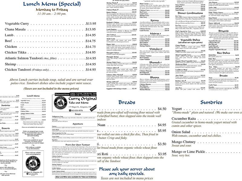 Curry Original Menu