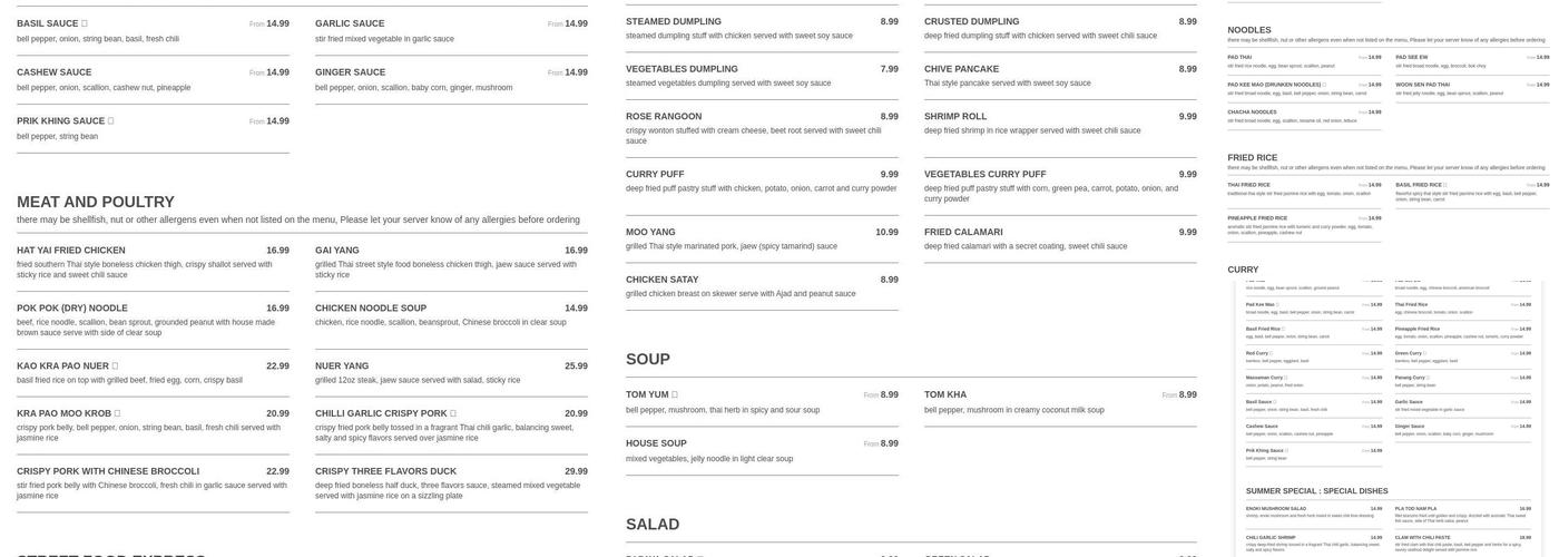 Chachawan Menu