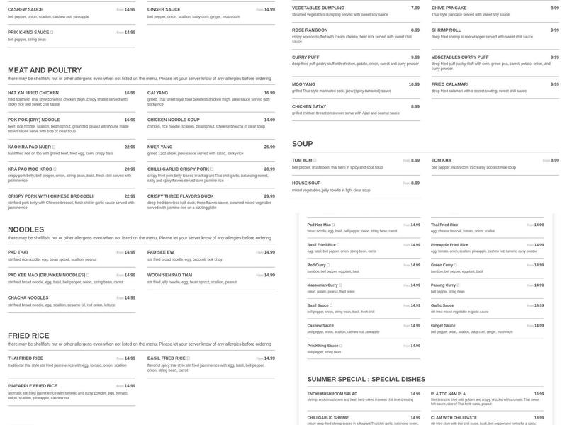Chachawan Menu