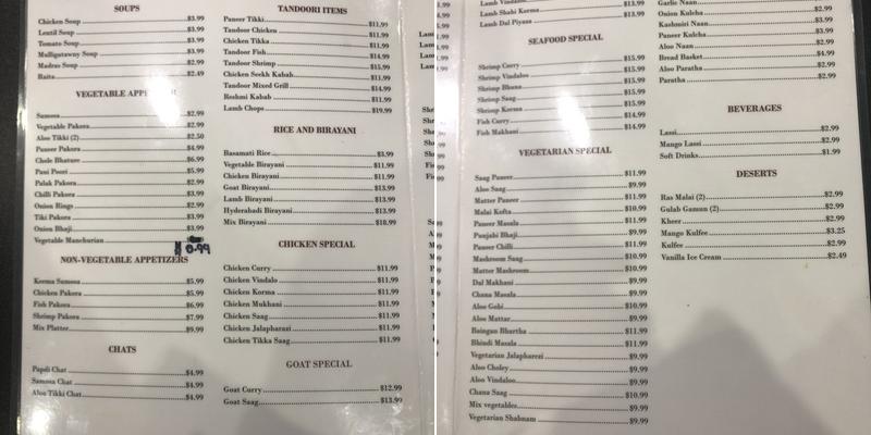 Taste of india Menu