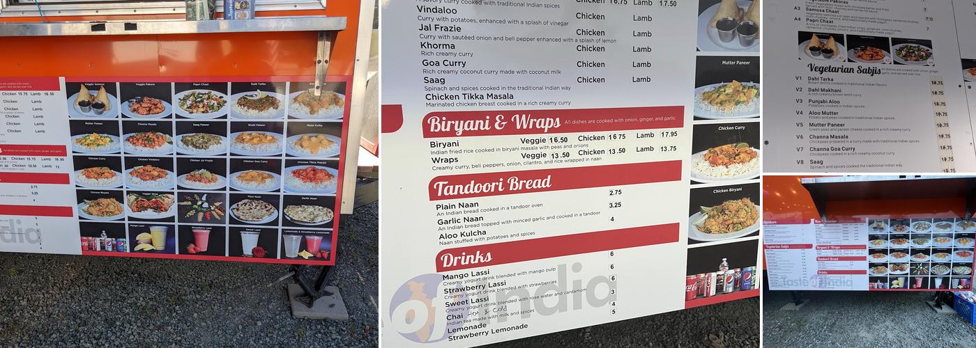 New Taste of India Menu