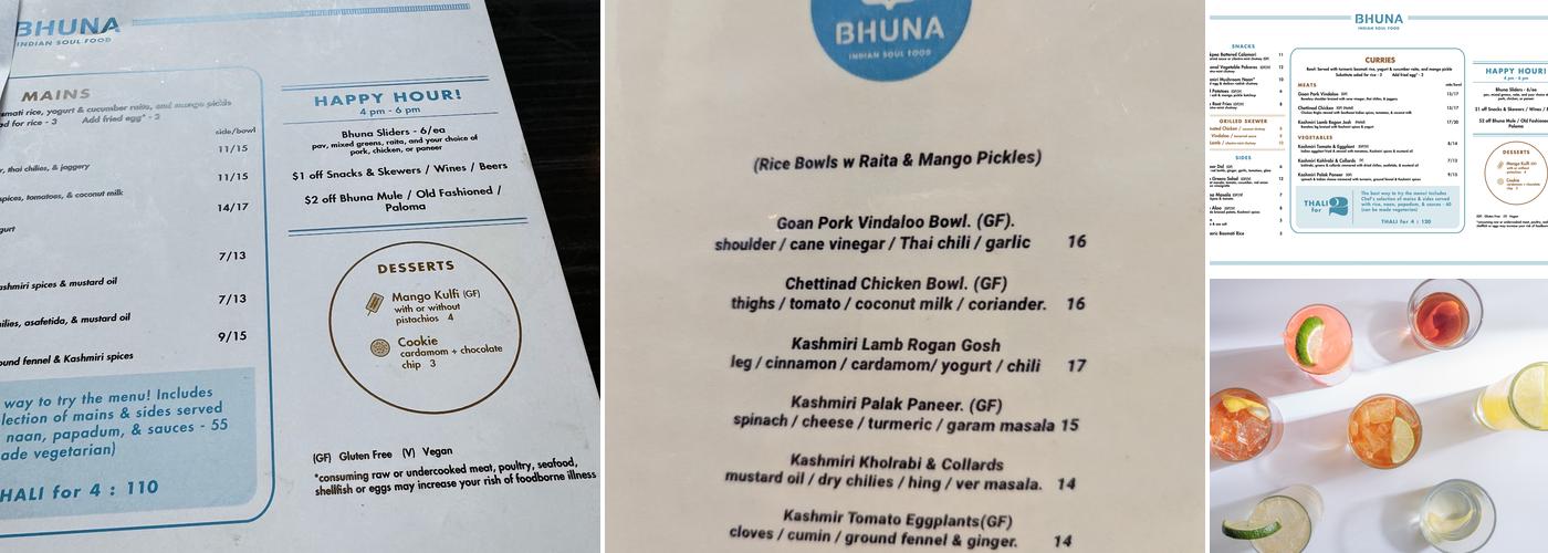 BHUNA Menu