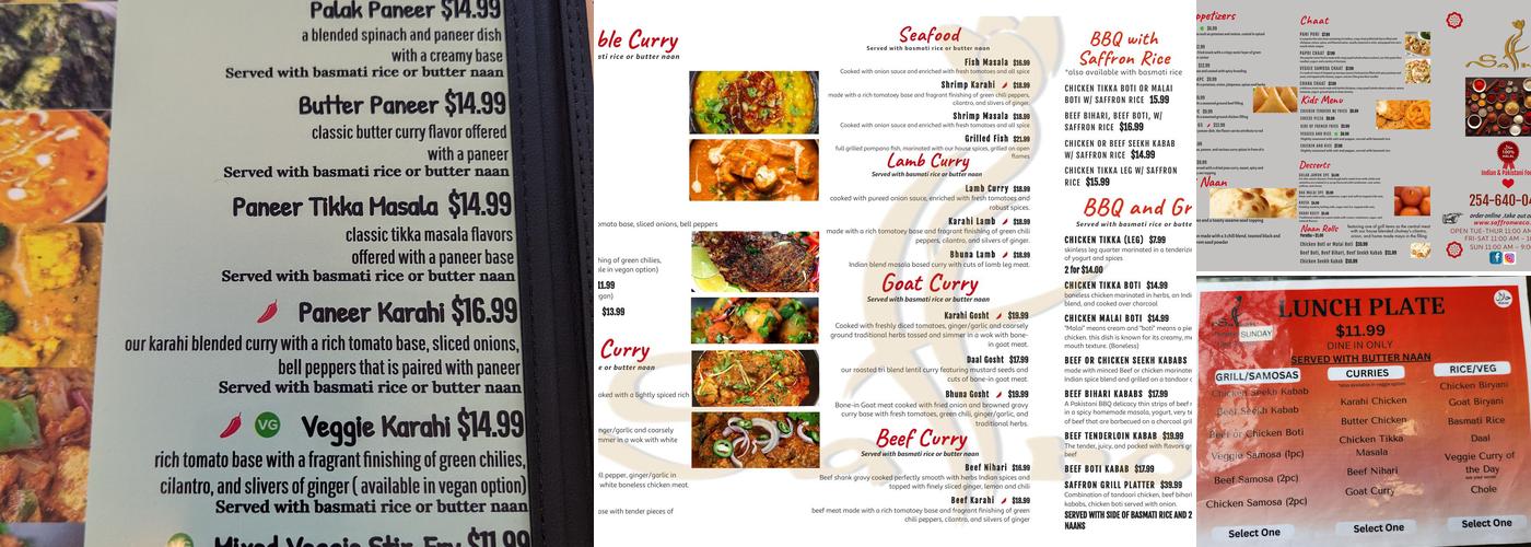 Saffron Menu