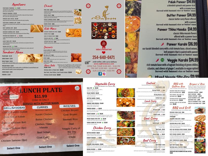 Saffron Menu