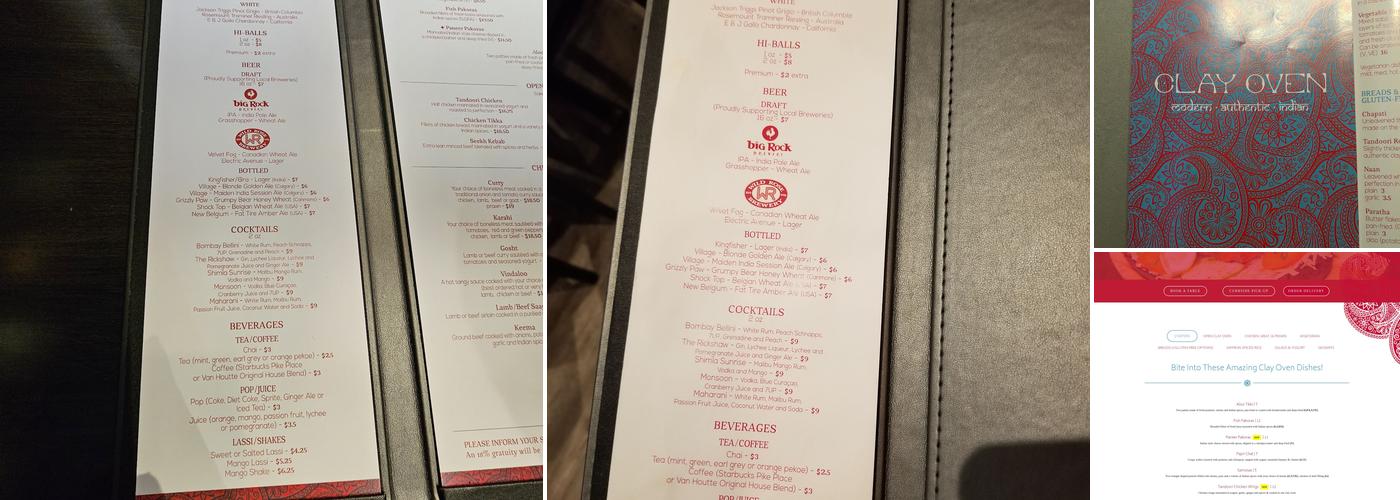 Clay Oven Indian Restaurant Menu