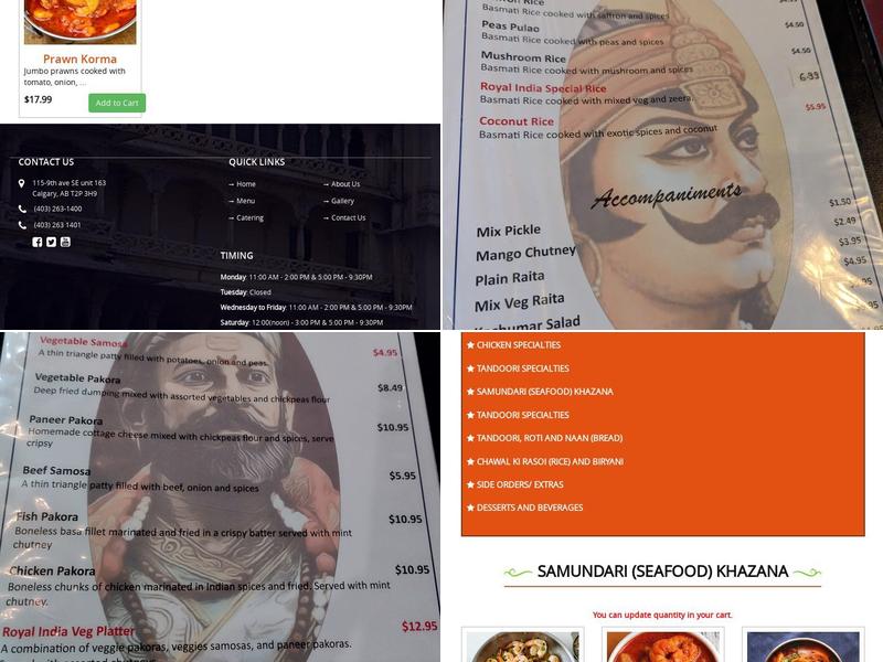 Royal India Restaurant Calgary Menu