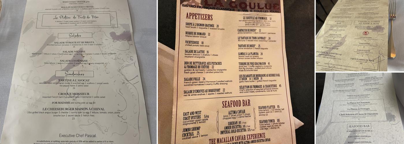 La Goulue Palm Beach Menu