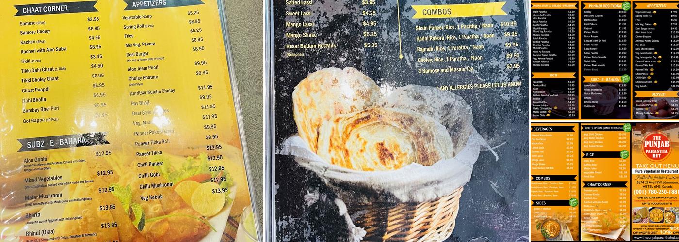 The Punjab Parantha Hut Menu