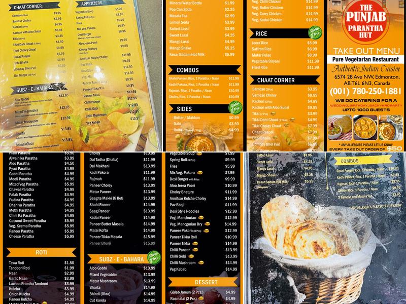 The Punjab Parantha Hut Menu