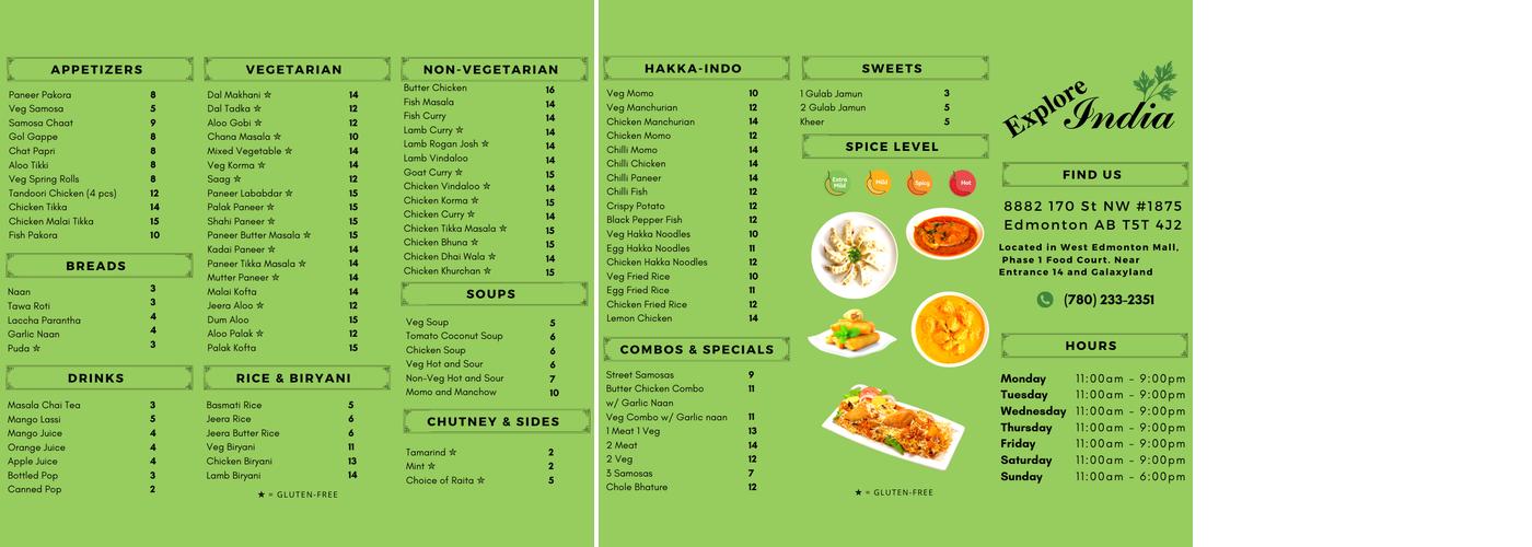 Explore India Menu