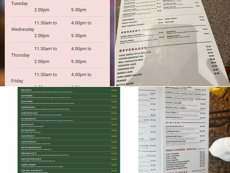 Taste of Himalayas Menu