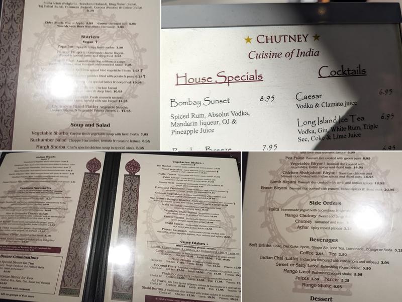 Chutney Cuisine of India Menu