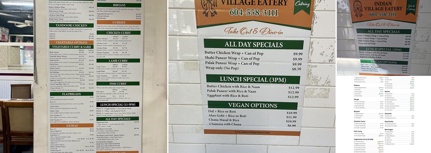 Indian Village Eatery Menu