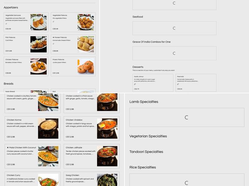 Grace of India Restaurant Menu