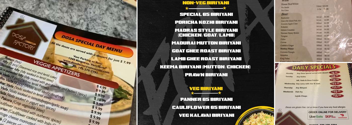 Dosa Factory Menu