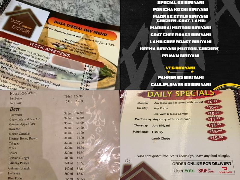 Dosa Factory Menu