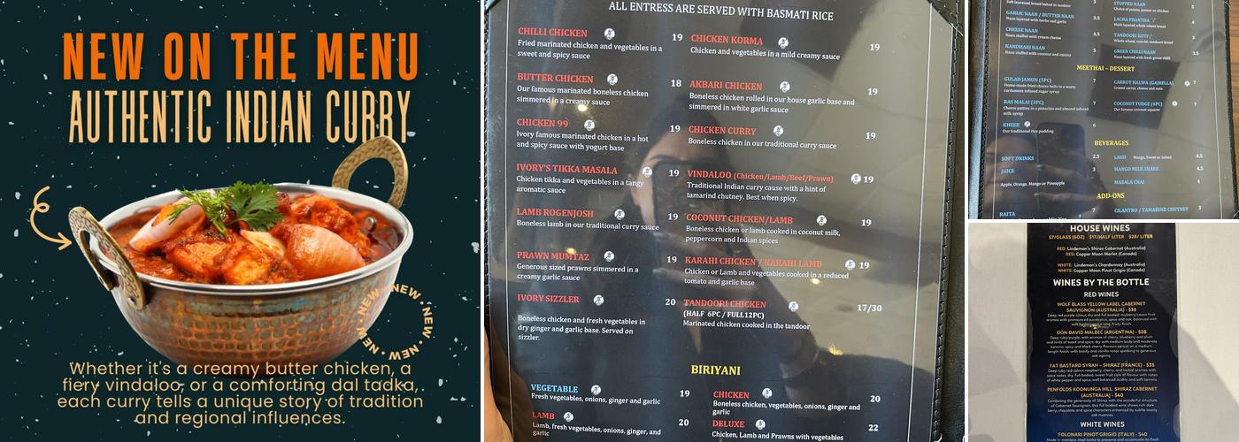 Ivory Restaurant Menu