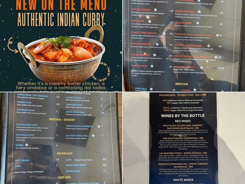 Ivory Restaurant Menu