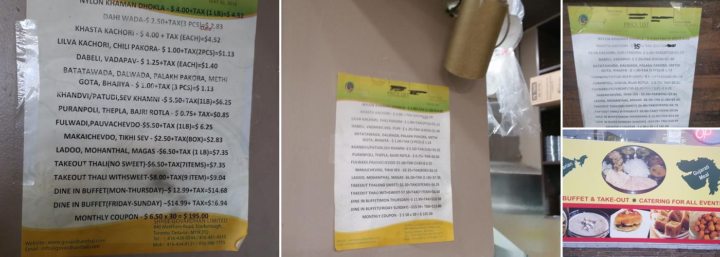 Govardhan Thal Restaurant Menu