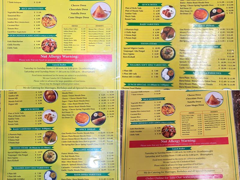 The Nilgiris Restaurant Menu