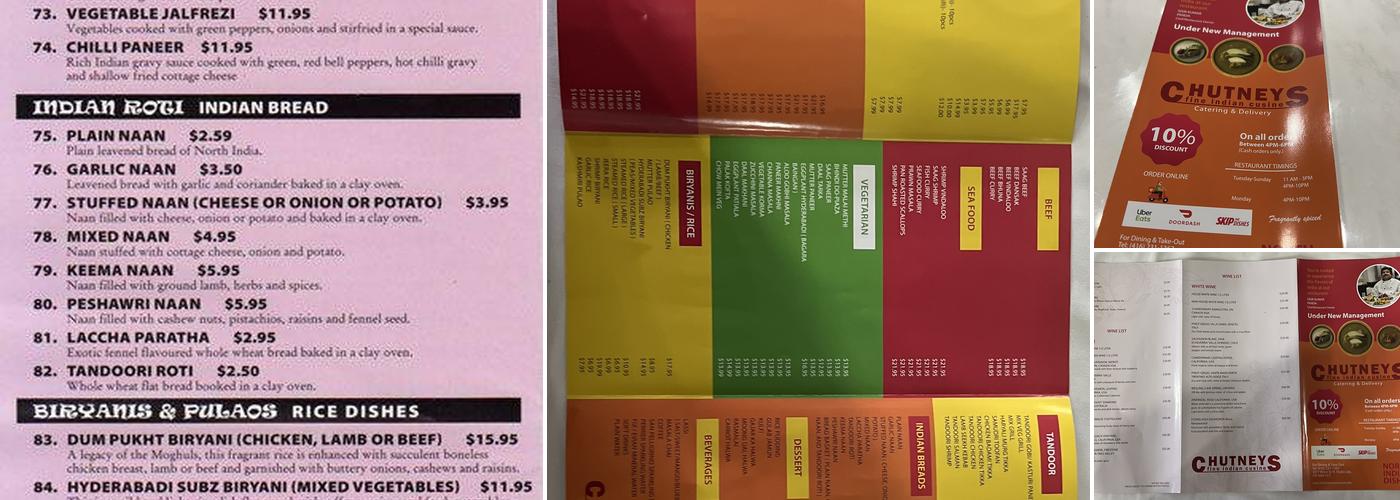 Chutneys Menu