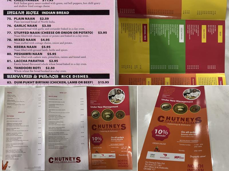 Chutneys Menu