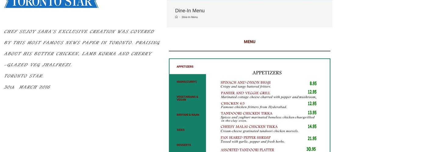 Indilicious - Fine Indian Cuisine Menu