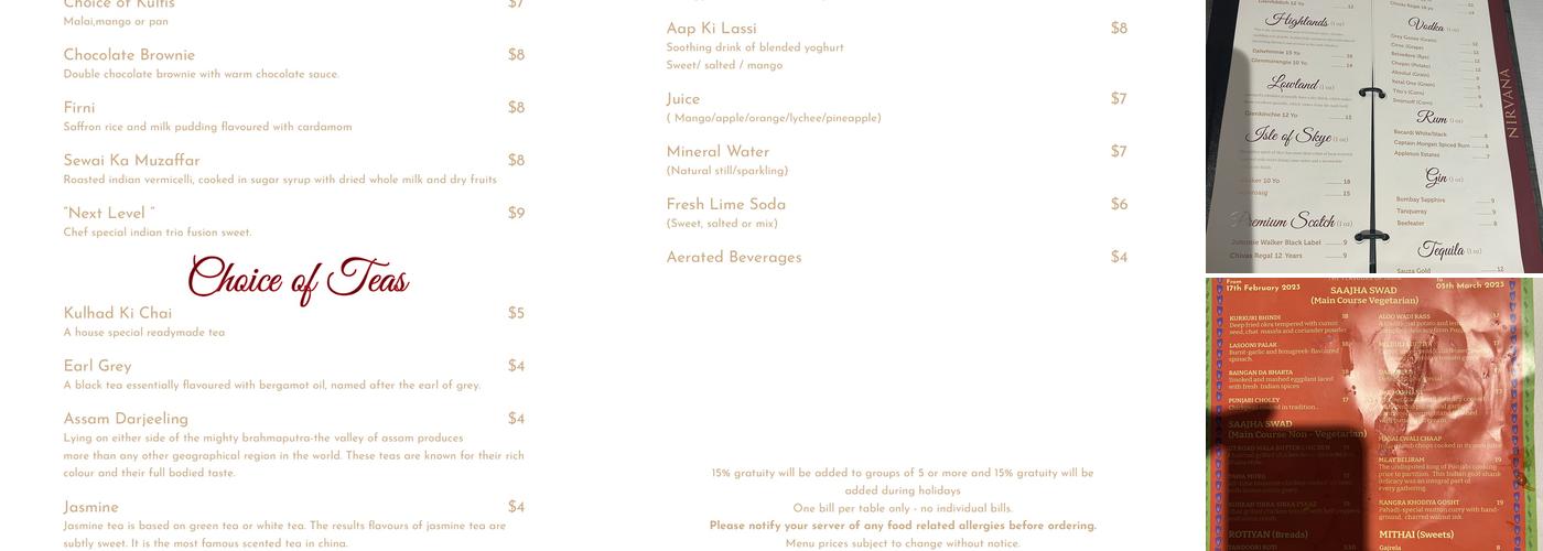 Nirvana The Flavours Of India Menu