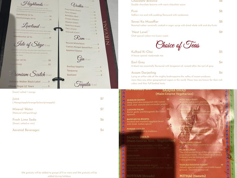 Nirvana The Flavours Of India Menu