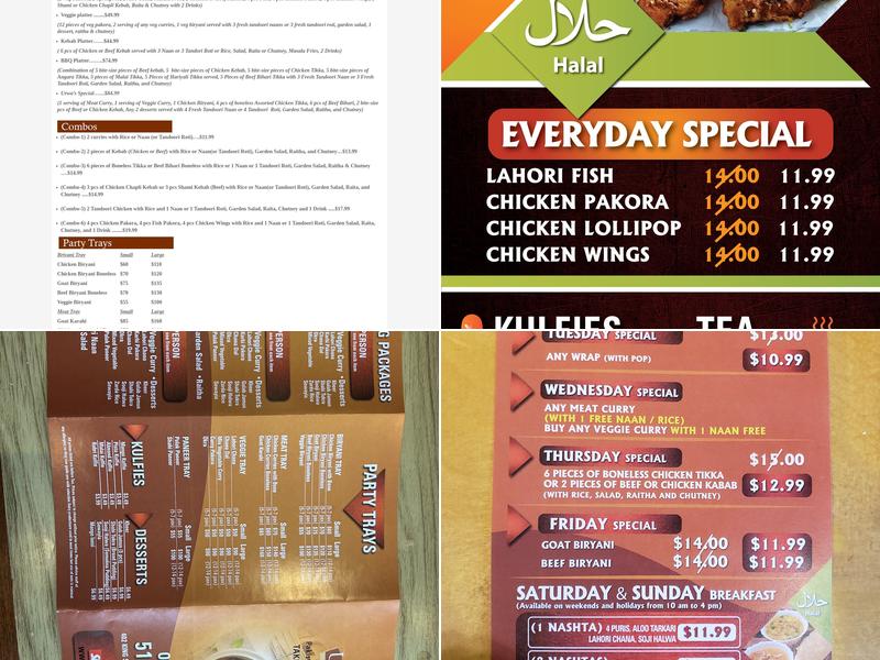 Urwa's Pakistani and Indian Cuisine Pakistani Flavour Menu