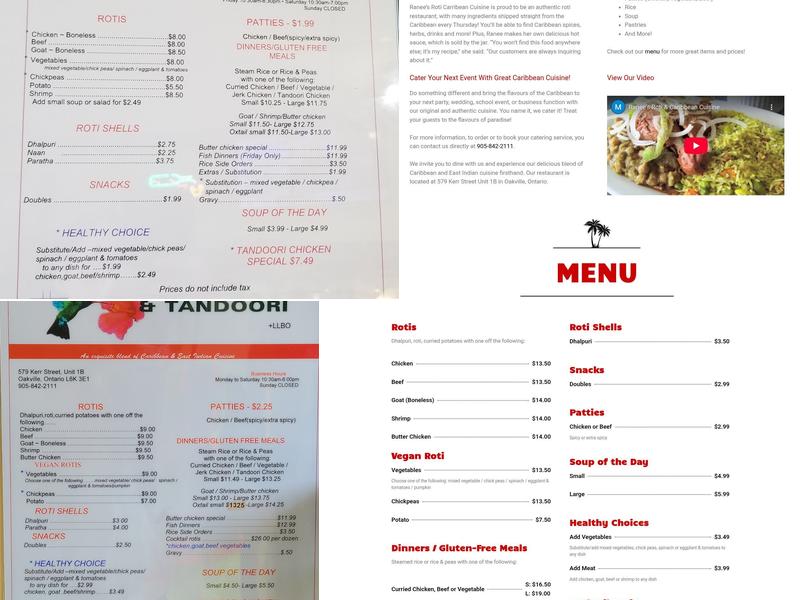 Ranee's Roti Menu