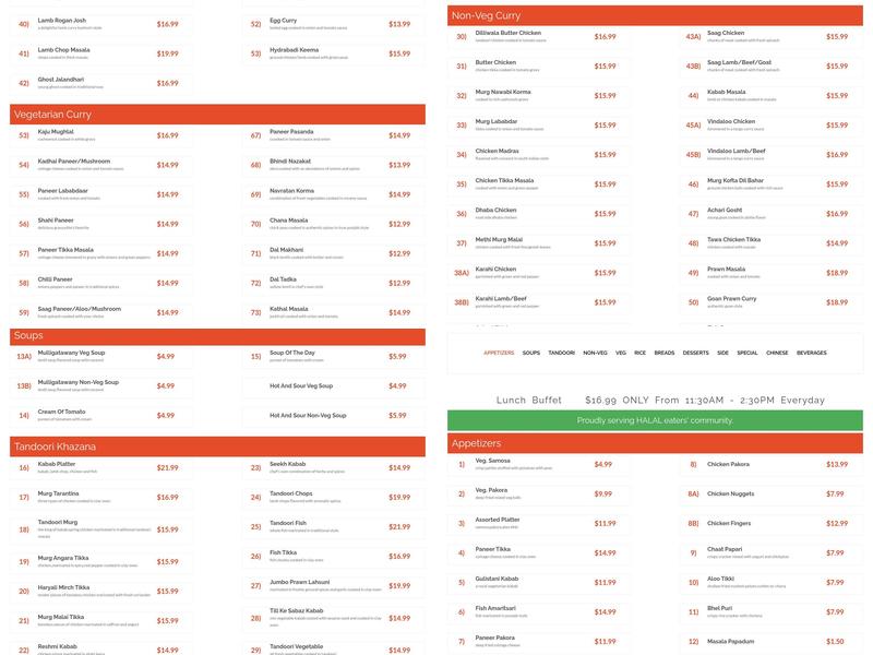 Chauhan's Fine Indian Cuisine & Banquet Buffet Dining Menu