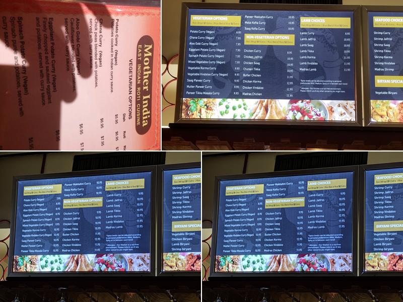 Mother India Roti Menu
