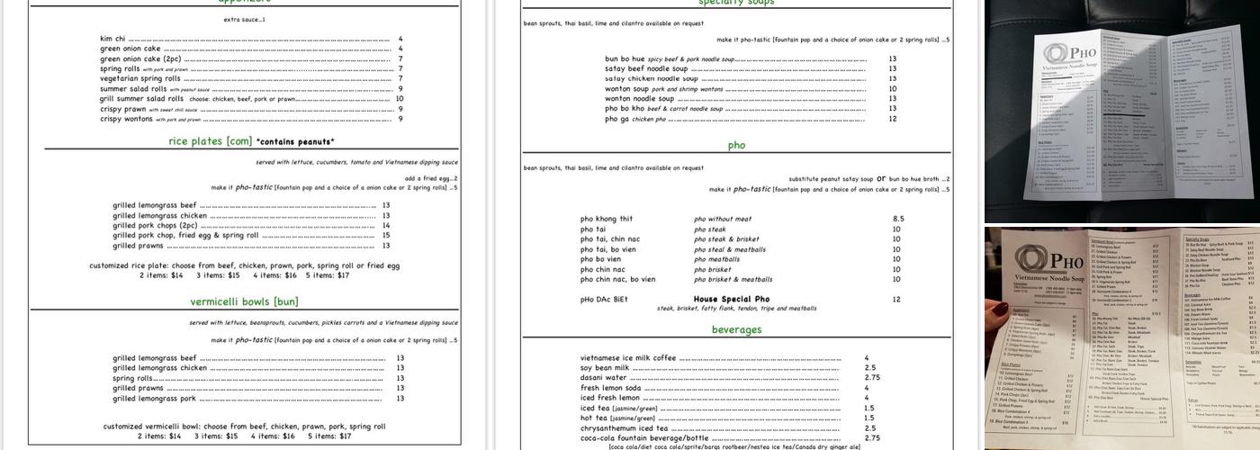 Pho Menu